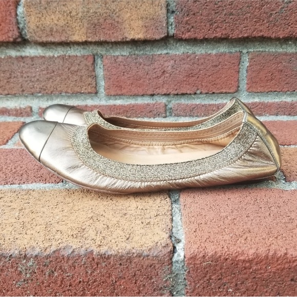Ann Taylor Bronze Gold Metallic Leather Cap Toe Ballet Flats - Picture 10 of 13